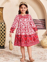 Young Girl Casual Vacation Retro Paisley Ditsy Floral Loose Crew Neck Midi Dress